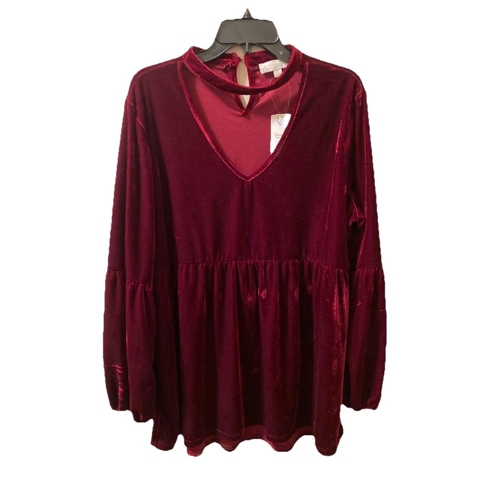 Suzanne Betro Velvet Top Burgundy 1X Choker‎ Neck V-Neck Holiday NWT $77